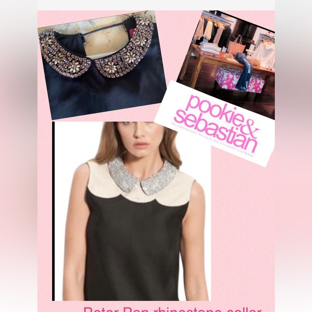 NEW NYC pookie and sebastian Peter Pan collar Silk top  rhinestones/condition